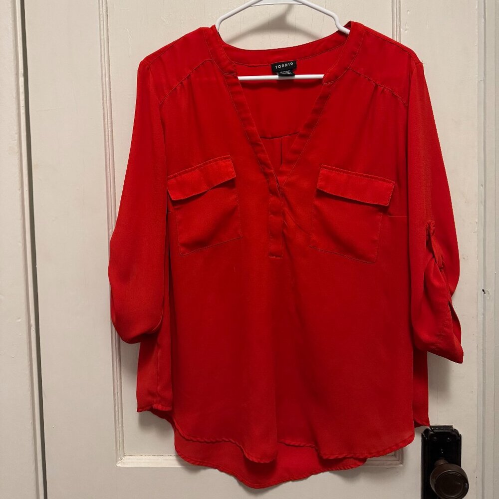 Torrid Harper 3/4 Sleeve Red Blouse